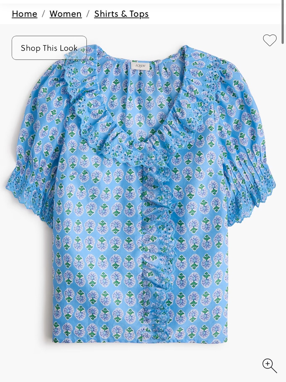 J. Crew Light Blue Floral Ruffle-Front Blouse